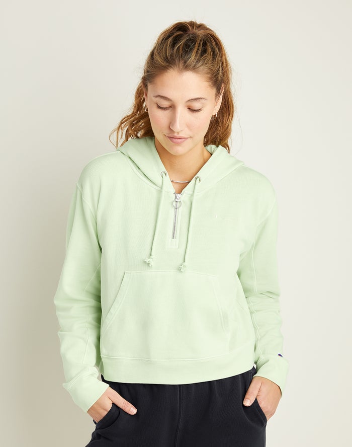 Champion Dame Hættetrøje LyseGrøn - Lightweight Fleece 1/2 Zip - Danmark MOI-053172